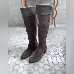 Vince Camuto Kressell Riding Boots Gray Suede Tall Boots Size 8.5 / 39 NEW